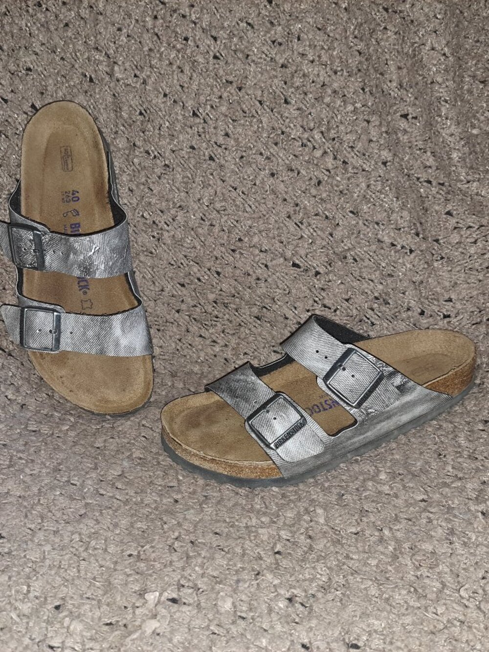 BIRKENSTOCK-Arizona-Birko Flor-Gray/Snakeskin Slide Sandals-Sz 40-Excellent